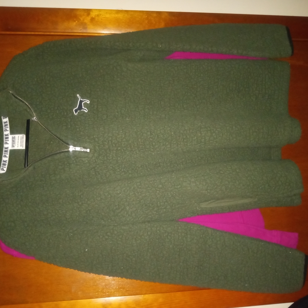 Victoria's Secret Pink Green Sherpa Pullover